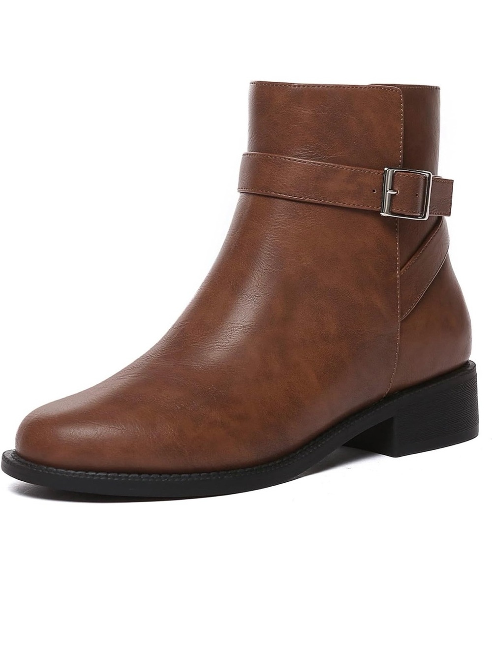Women's Brown Ankle Boot with Buckle Strap
